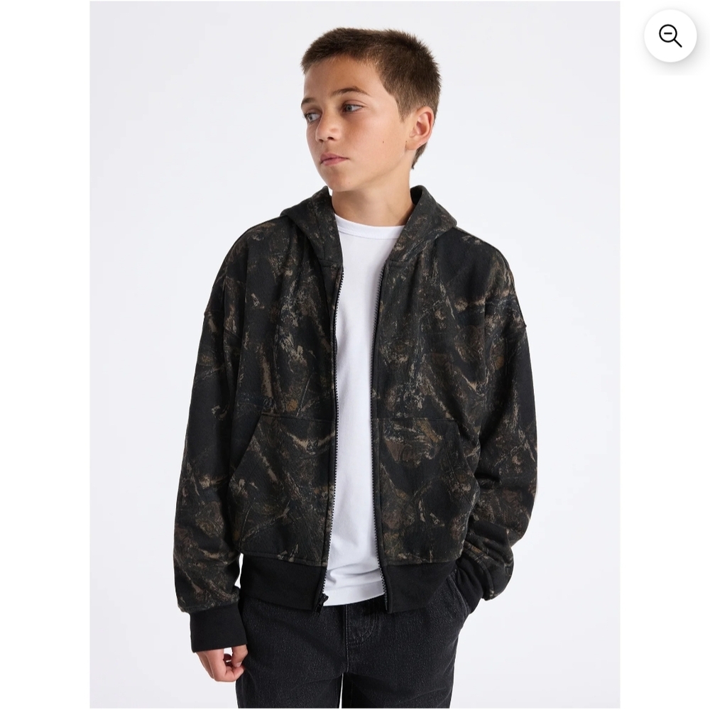 Boys Black Hoodie with Brown Camo Print